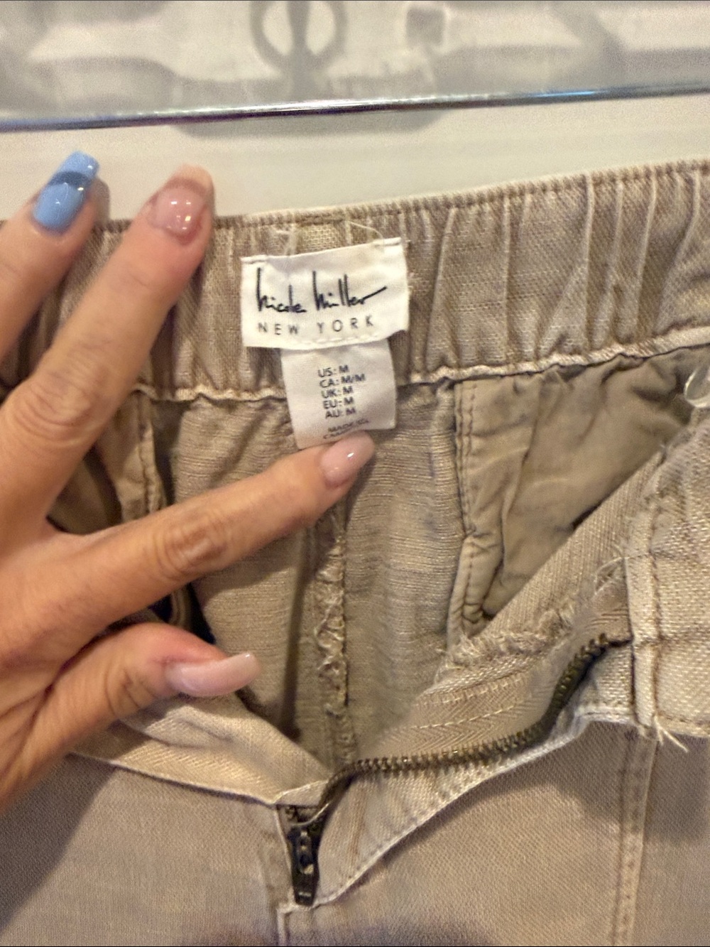 Nicole Miller Taupe Elastic Waist Casual Pants
